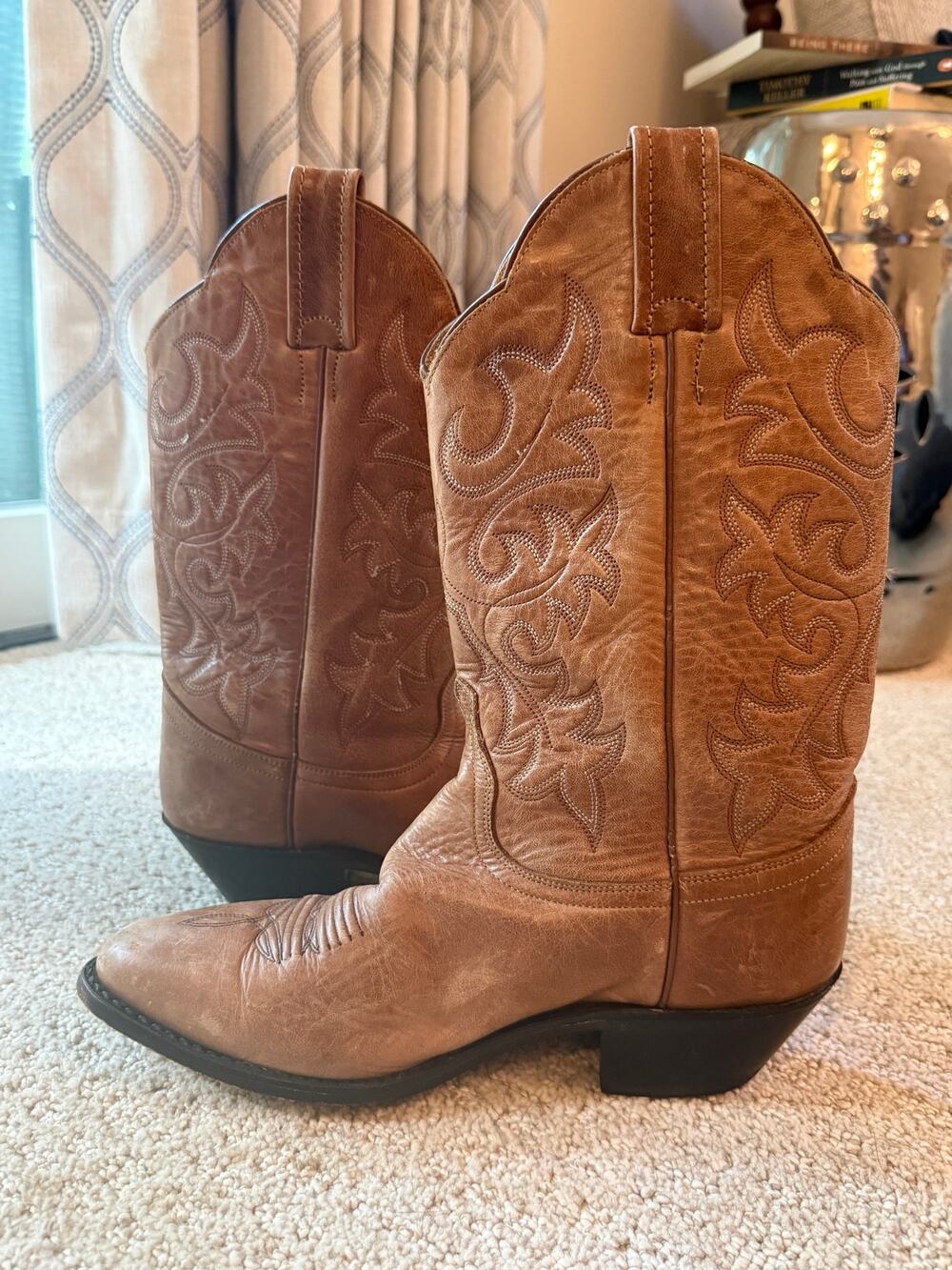 Dan Post Brown Leather Western Cowboy Boots Embroidered Pointed Toe Size 7M